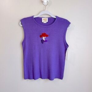 NWT Vintage Tia Designs Red Hat Lady Sleeveless Sweater Purple & Red Size Large